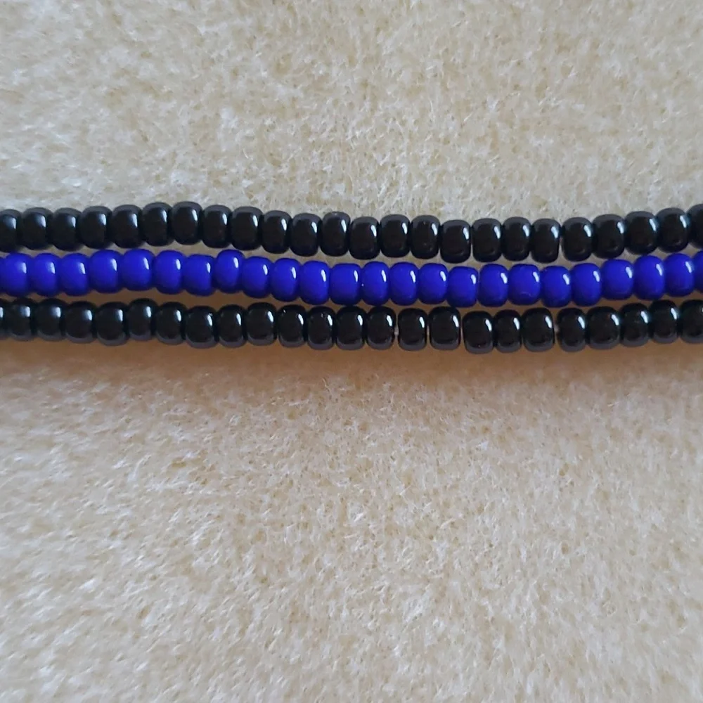 Seed Bead Stack Stretch Bracelets "Blue Line" - Picture 7 of 16
